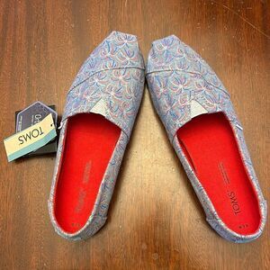 Tom’s women’s Alpargata Glow in the Dark chambray fireworks print Size 7.5 New